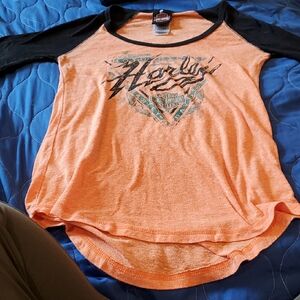 Harley-Davidson Orange and Black Raglan Graphic Tee